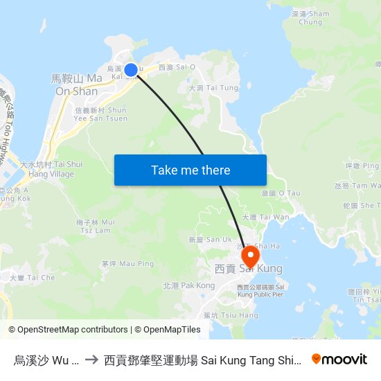 烏溪沙 Wu Kai Sha to 西貢鄧肇堅運動場 Sai Kung Tang Shiu Kin Sports Ground map