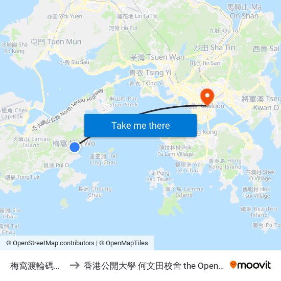梅窩渡輪碼頭 Mui Wo Ferry Pier to 香港公開大學 何文田校舍 the Open University Of Hong Kong Ho Man Tin Campus map