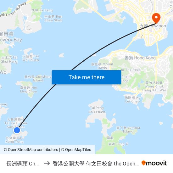 長洲碼頭 Cheung Chau Ferry Pier to 香港公開大學 何文田校舍 the Open University Of Hong Kong Ho Man Tin Campus map