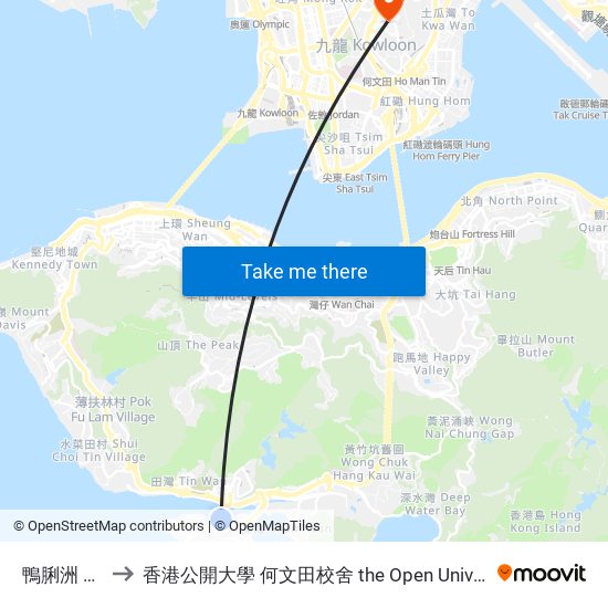 鴨脷洲 Ap Lei Chau to 香港公開大學 何文田校舍 the Open University Of Hong Kong Ho Man Tin Campus map