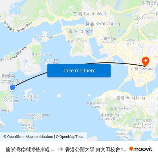愉景灣稔樹灣登岸處 Discovery Bay Nim Shue Wan Landing Steps to 香港公開大學 何文田校舍 the Open University Of Hong Kong Ho Man Tin Campus map
