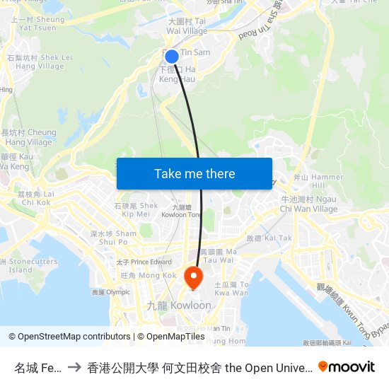 名城 Festival City to 香港公開大學 何文田校舍 the Open University Of Hong Kong Ho Man Tin Campus map