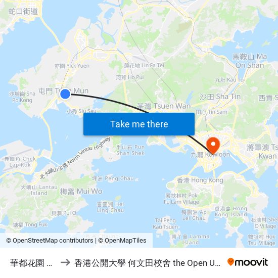 華都花園 Waldorf Garden to 香港公開大學 何文田校舍 the Open University Of Hong Kong Ho Man Tin Campus map