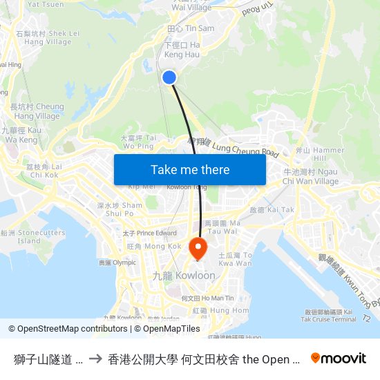 獅子山隧道 Lion Rock Tunnel to 香港公開大學 何文田校舍 the Open University Of Hong Kong Ho Man Tin Campus map