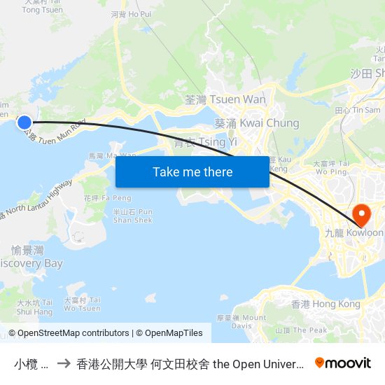 小欖 Siu Lam to 香港公開大學 何文田校舍 the Open University Of Hong Kong Ho Man Tin Campus map