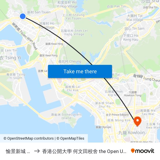 愉景新城 Discovery Park to 香港公開大學 何文田校舍 the Open University Of Hong Kong Ho Man Tin Campus map