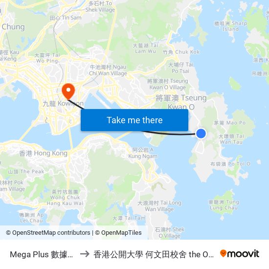 Mega Plus 數據中心 Mega Plus Data Centre to 香港公開大學 何文田校舍 the Open University Of Hong Kong Ho Man Tin Campus map