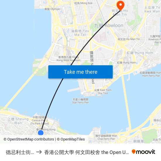 德忌利士街 Douglas Street to 香港公開大學 何文田校舍 the Open University Of Hong Kong Ho Man Tin Campus map