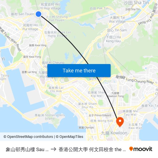 象山邨秀山樓 Sau Shan House Cheung Shan Estate to 香港公開大學 何文田校舍 the Open University Of Hong Kong Ho Man Tin Campus map