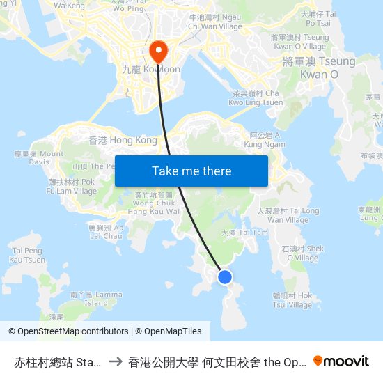 赤柱村總站 Stanley Village Bus Terminus to 香港公開大學 何文田校舍 the Open University Of Hong Kong Ho Man Tin Campus map