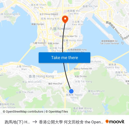 跑馬地(下) Happy Valley (Lower) to 香港公開大學 何文田校舍 the Open University Of Hong Kong Ho Man Tin Campus map