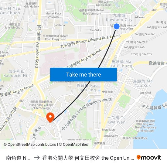 南角道 Nam Kok Road to 香港公開大學 何文田校舍 the Open University Of Hong Kong Ho Man Tin Campus map