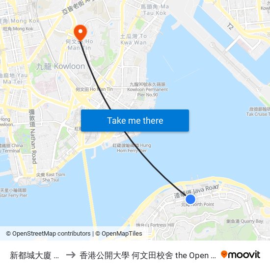 新都城大廈 Metropole Building to 香港公開大學 何文田校舍 the Open University Of Hong Kong Ho Man Tin Campus map