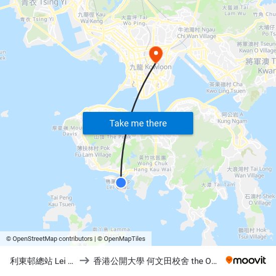 利東邨總站 Lei Tung Estate Bus Terminus to 香港公開大學 何文田校舍 the Open University Of Hong Kong Ho Man Tin Campus map