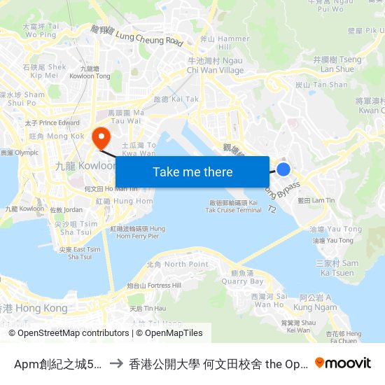 Apm創紀之城5期 Apm Millennium City 5 to 香港公開大學 何文田校舍 the Open University Of Hong Kong Ho Man Tin Campus map