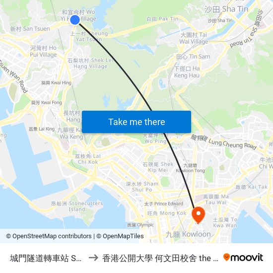 城門隧道轉車站 Shing Mun Tunnels Bus Interchange to 香港公開大學 何文田校舍 the Open University Of Hong Kong Ho Man Tin Campus map