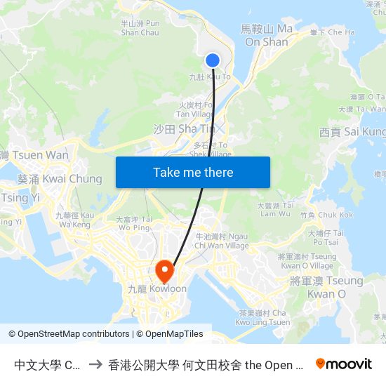 中文大學 Chinese University to 香港公開大學 何文田校舍 the Open University Of Hong Kong Ho Man Tin Campus map
