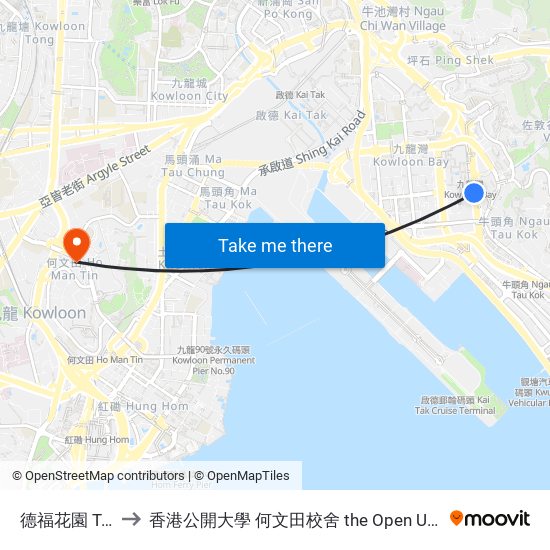 德福花園 Telford Gardens to 香港公開大學 何文田校舍 the Open University Of Hong Kong Ho Man Tin Campus map