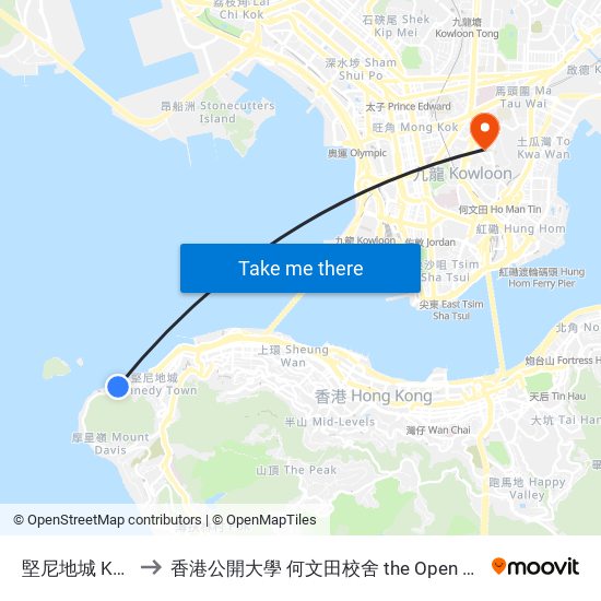 堅尼地城 Kennedy Town B/T to 香港公開大學 何文田校舍 the Open University Of Hong Kong Ho Man Tin Campus map