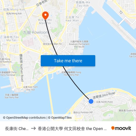 長康街 Cheung Hong Street to 香港公開大學 何文田校舍 the Open University Of Hong Kong Ho Man Tin Campus map