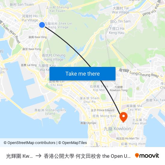 光輝圍 Kwong Fai Circuit to 香港公開大學 何文田校舍 the Open University Of Hong Kong Ho Man Tin Campus map