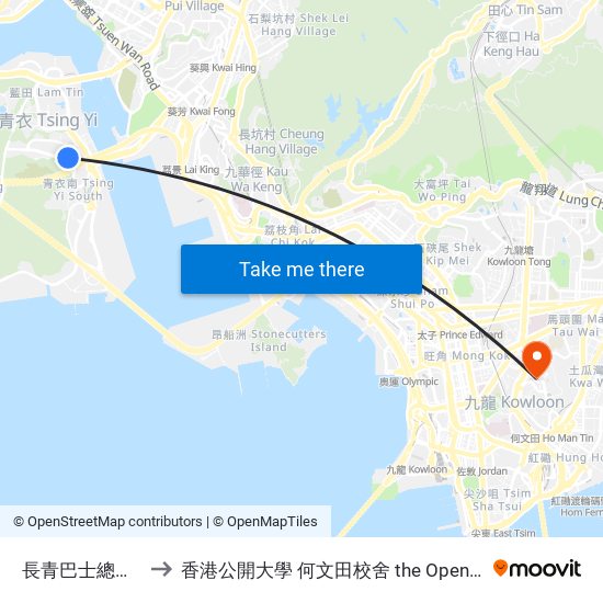 長青巴士總站 Cheung Ching B/T to 香港公開大學 何文田校舍 the Open University Of Hong Kong Ho Man Tin Campus map
