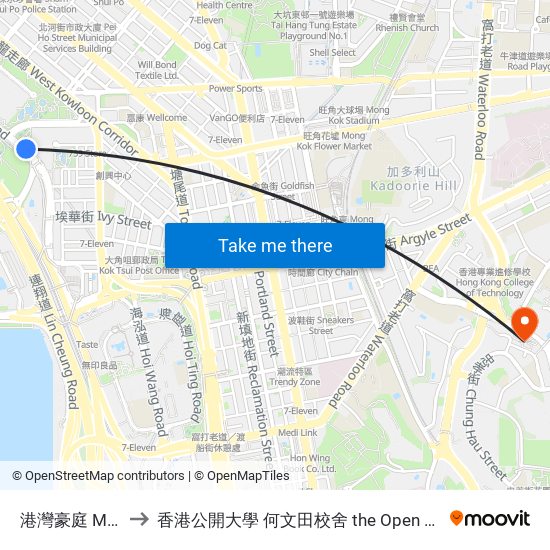 港灣豪庭 Metro Harbourview to 香港公開大學 何文田校舍 the Open University Of Hong Kong Ho Man Tin Campus map