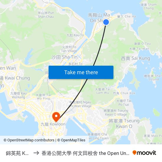 錦英苑 Kam Ying Court to 香港公開大學 何文田校舍 the Open University Of Hong Kong Ho Man Tin Campus map
