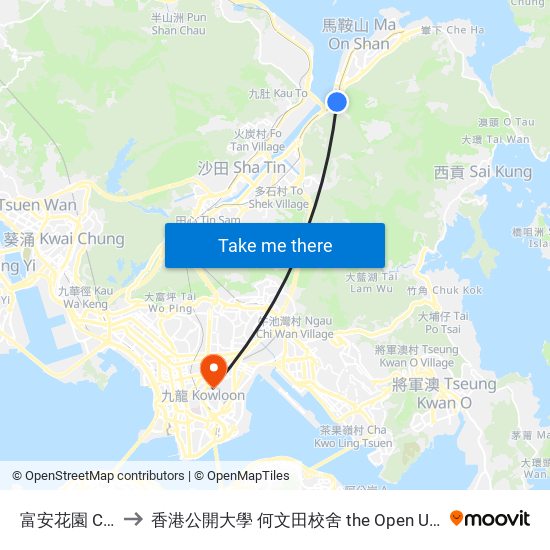 富安花園 Chevalier Garden to 香港公開大學 何文田校舍 the Open University Of Hong Kong Ho Man Tin Campus map