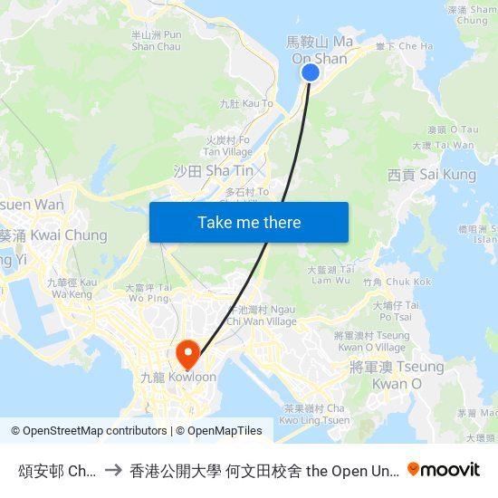 頌安邨 Chung on Estate to 香港公開大學 何文田校舍 the Open University Of Hong Kong Ho Man Tin Campus map