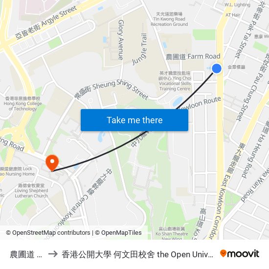 農圃道 Farm Road to 香港公開大學 何文田校舍 the Open University Of Hong Kong Ho Man Tin Campus map