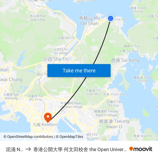 泥涌 Nai Chung to 香港公開大學 何文田校舍 the Open University Of Hong Kong Ho Man Tin Campus map