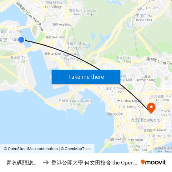 青衣碼頭總站 Tsing Yi Ferry B/T to 香港公開大學 何文田校舍 the Open University Of Hong Kong Ho Man Tin Campus map