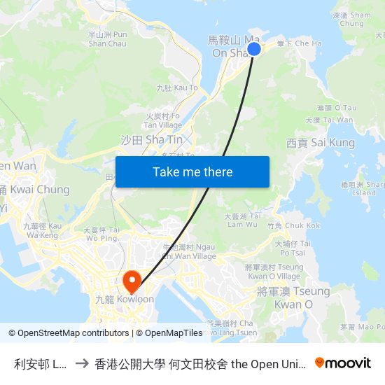 利安邨 Lee on Estate to 香港公開大學 何文田校舍 the Open University Of Hong Kong Ho Man Tin Campus map