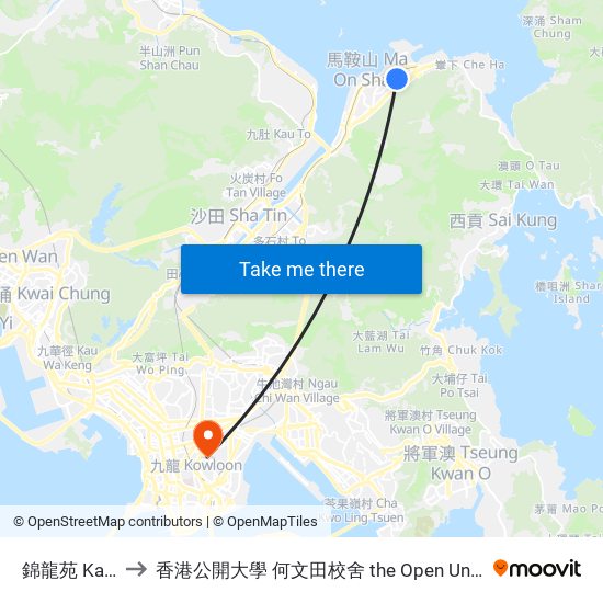 錦龍苑 Kam Lung Court to 香港公開大學 何文田校舍 the Open University Of Hong Kong Ho Man Tin Campus map