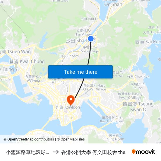 小瀝源路草地滾球場 Siu Lek Yuen Rd. Bowling Greens to 香港公開大學 何文田校舍 the Open University Of Hong Kong Ho Man Tin Campus map