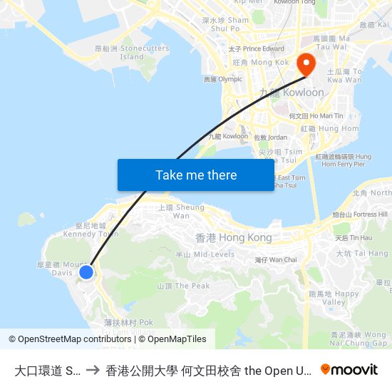 大口環道 Sandy Bay Road to 香港公開大學 何文田校舍 the Open University Of Hong Kong Ho Man Tin Campus map
