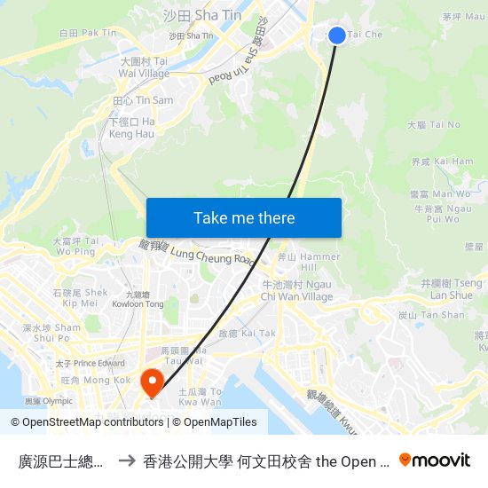 廣源巴士總站 Kwong Yuen B/T to 香港公開大學 何文田校舍 the Open University Of Hong Kong Ho Man Tin Campus map