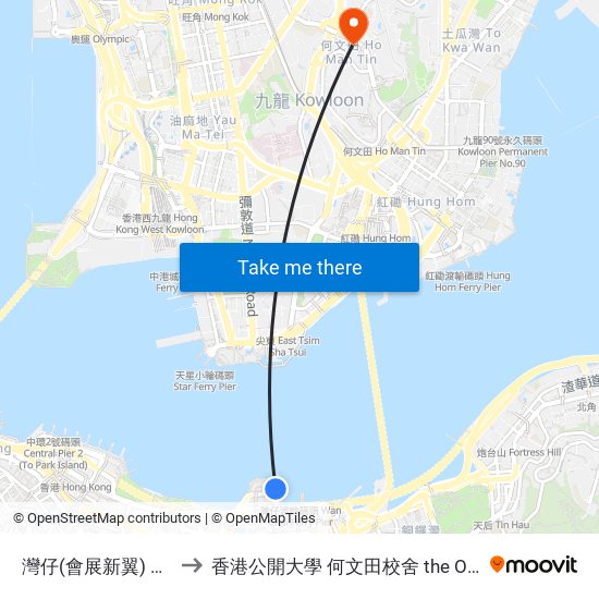 灣仔(會展新翼) Wan Chai (Convention Centre) to 香港公開大學 何文田校舍 the Open University Of Hong Kong Ho Man Tin Campus map