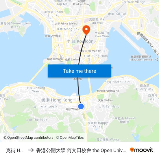 克街 Heard Street to 香港公開大學 何文田校舍 the Open University Of Hong Kong Ho Man Tin Campus map