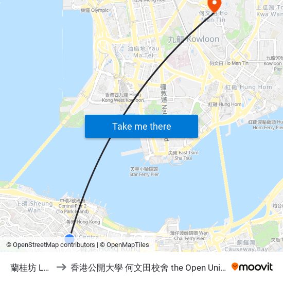 蘭桂坊 Lan Kwai Fong to 香港公開大學 何文田校舍 the Open University Of Hong Kong Ho Man Tin Campus map