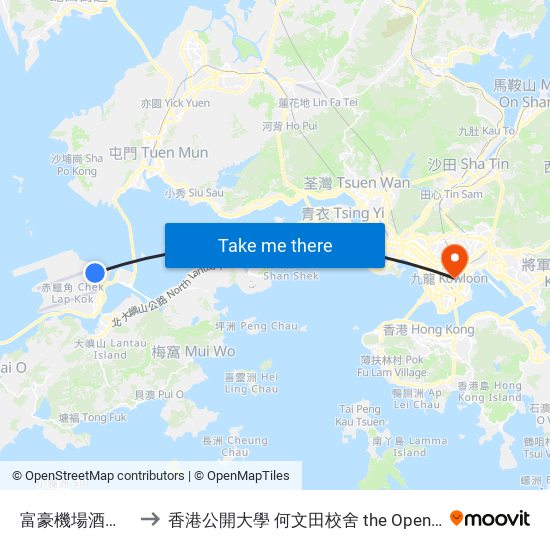 富豪機場酒店 Regal Airport Hotel to 香港公開大學 何文田校舍 the Open University Of Hong Kong Ho Man Tin Campus map