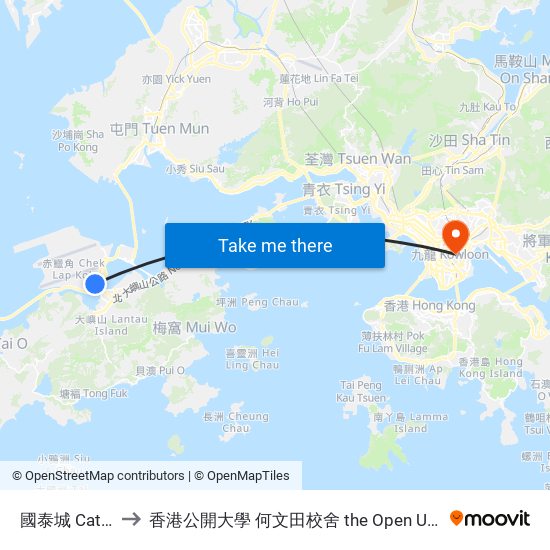 國泰城 Cathay Pacific City to 香港公開大學 何文田校舍 the Open University Of Hong Kong Ho Man Tin Campus map