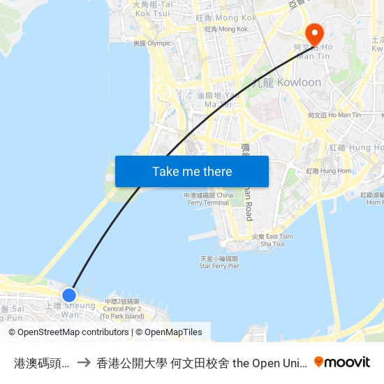 港澳碼頭 Macau Ferry to 香港公開大學 何文田校舍 the Open University Of Hong Kong Ho Man Tin Campus map