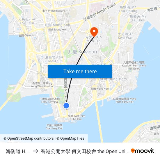 海防道 Haiphong Road to 香港公開大學 何文田校舍 the Open University Of Hong Kong Ho Man Tin Campus map