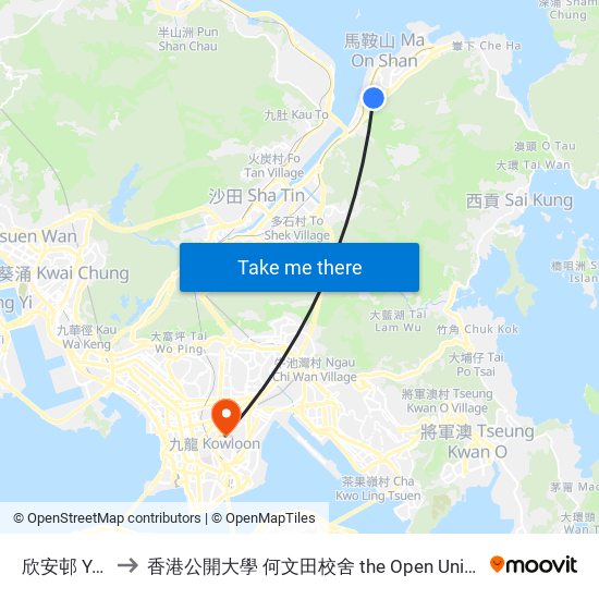 欣安邨 Yan on Estate to 香港公開大學 何文田校舍 the Open University Of Hong Kong Ho Man Tin Campus map