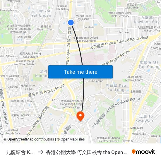 九龍塘會 Kowloon Tong Club to 香港公開大學 何文田校舍 the Open University Of Hong Kong Ho Man Tin Campus map