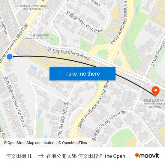 何文田街 Ho Man Tin Street to 香港公開大學 何文田校舍 the Open University Of Hong Kong Ho Man Tin Campus map