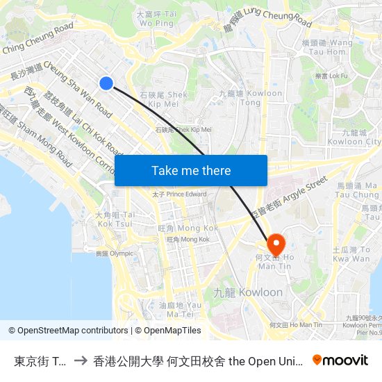 東京街 Tonkin Street to 香港公開大學 何文田校舍 the Open University Of Hong Kong Ho Man Tin Campus map