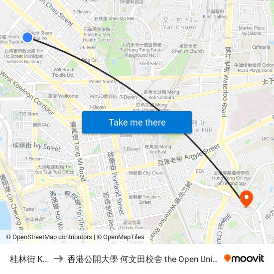 桂林街 Kweilin Street to 香港公開大學 何文田校舍 the Open University Of Hong Kong Ho Man Tin Campus map